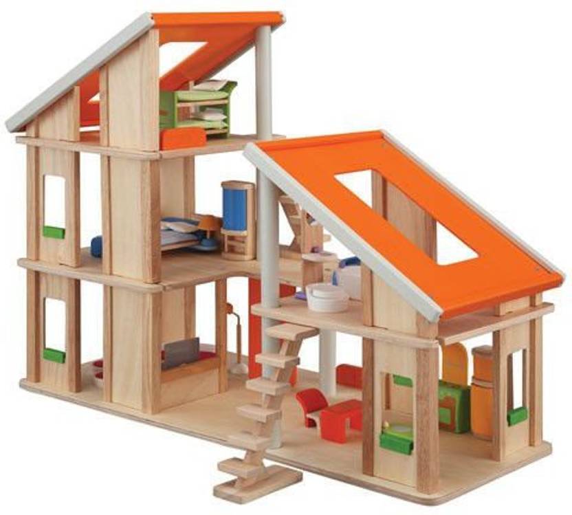 PLAN TOYS Plan Toy Chalet Doll House With Furniture Plan Toy Chalet