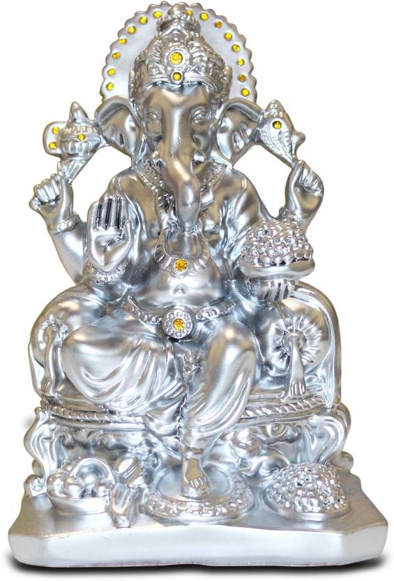 Akshat Ganesh Idol Murti Of Polyresin Lord Ganesha Silver Statue For Home And Office Decorative Showpiece 180 Cm Polyresin Silver Akshat Ganesh Idol Murti Of Polyresin Lord Ganesha Silver Statue For Home And Office Decorative Showpiece 180 Cm Polyresin Silver
