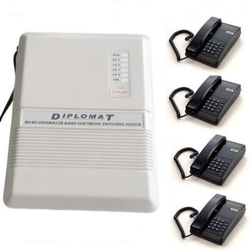 GRD Diplomat EPABX 104 Intercom System and 4 Phone set Corded Landline Phone(Black)