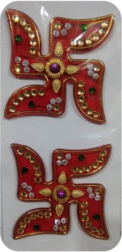 Shreeji Decoration Mini 2 Pcs Of Mini Swastik Sticker With Multi