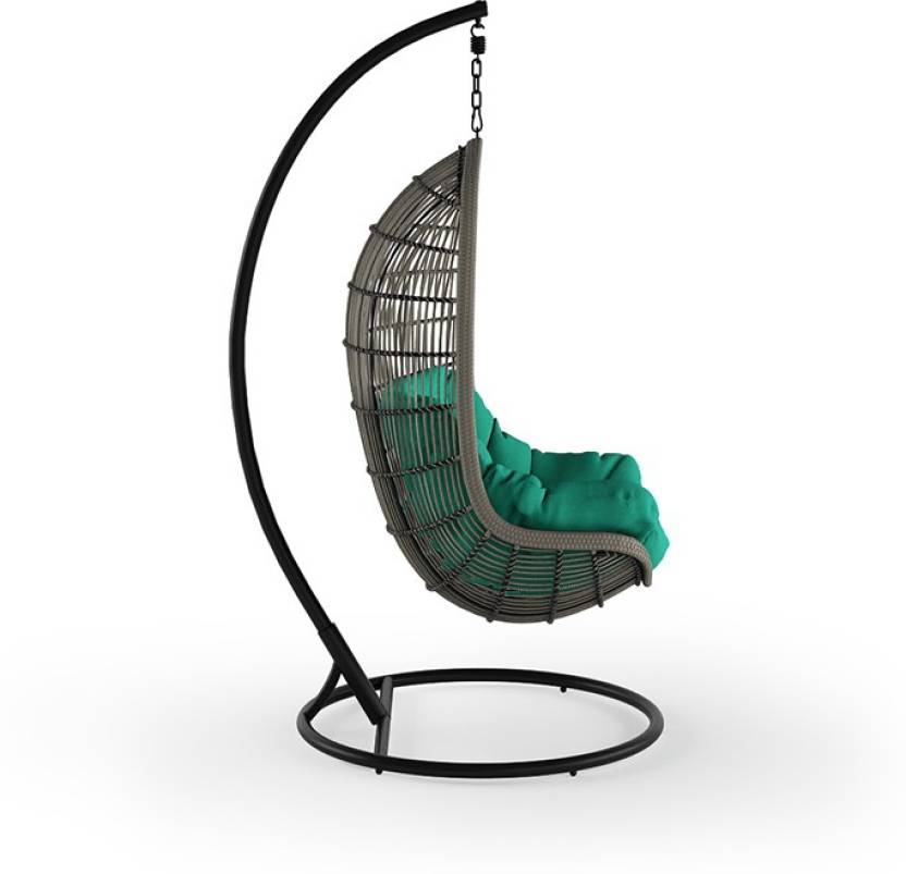 Urban Ladder Piver Swing Chair With Stand Colour Teal Metal