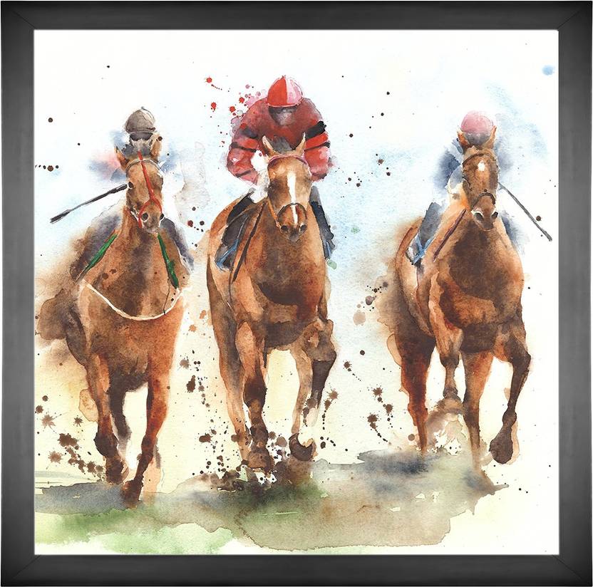 Next Running Horses Framed Digital Print On Canvas Cloth For