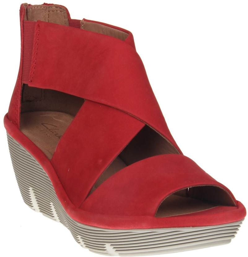 clarks red wedges
