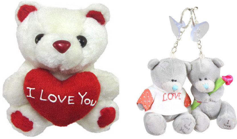 3 Red Soft Teddy Bears KEY CHAIN with Red Heart /"I Love You/" Key Chains