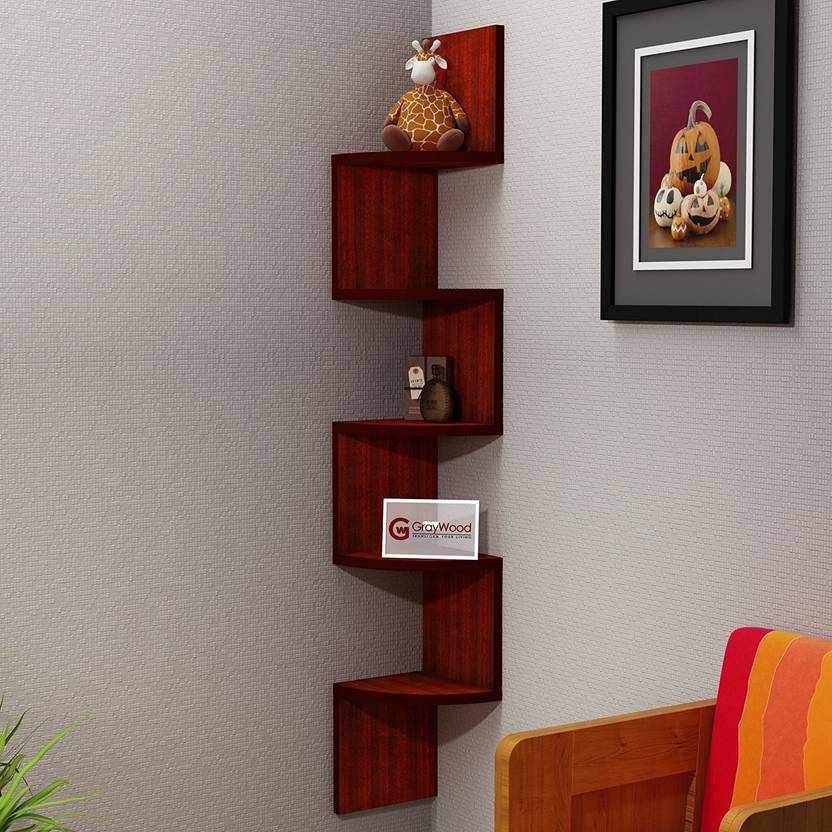 Driftingwood Corner Zigzag Mounted Floating 5 Rack Shelves Shelf High Quality Wooden Home Decor Wall