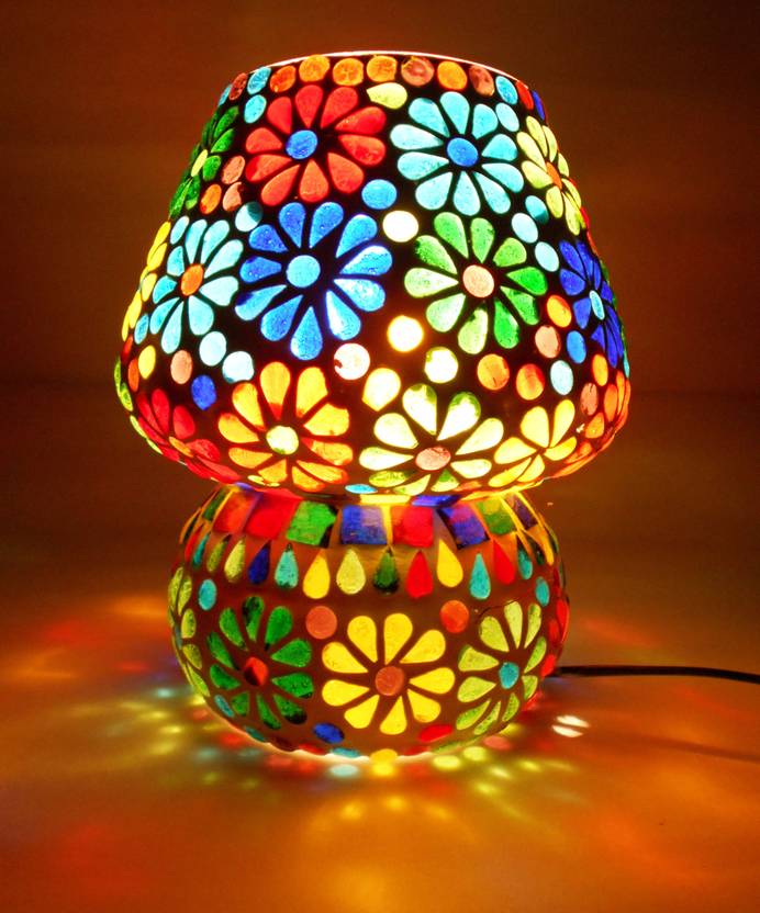 Susajjit Decor Splendid Decorative Glass Table Lamp Multi Color Susajjit Decor Splendid Decorative Glass Table Lamp Multi Color Fl Pattern Charming Corner Night