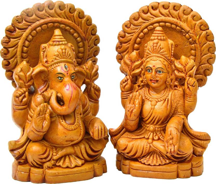 Om Craft Villa Mitti Cool Terracotta Clay Ganesh Laxmi Idol