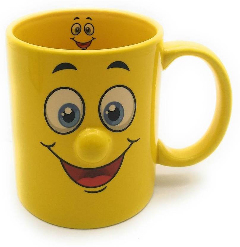satyam kraft ceramic yellow smiley coffee mug random design for
