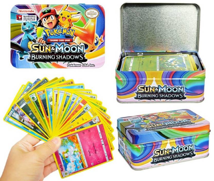 Kidsdelight Pokemon Sun Moon Burning Shadows Card Game With Metal Box Latest Collectors Edition With Surprise Mega Cards Pack Of 42 Cards In One