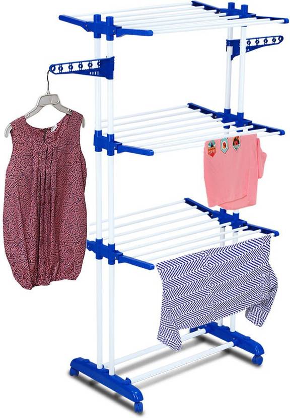 Meded CGS Double Jumbo Heavy Multi Layer Steel Clothes Drying Stand Rack Foldable with wheels Steel