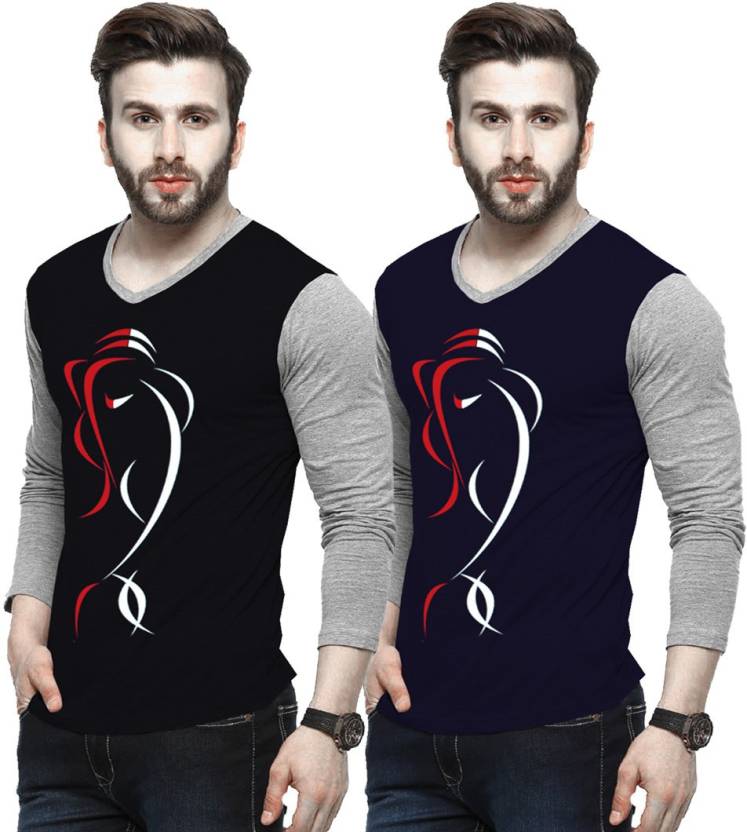 Tripr Printed Men V-neck Multicolor T-Shirt