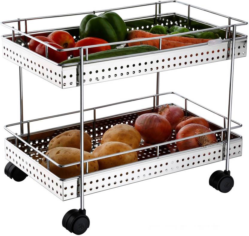 Sarangware Vegetable Trolley Perforated Double Stainless Steel Sarangware Vegetable Trolley Perforated Double Stainless Steel Kitchen In India