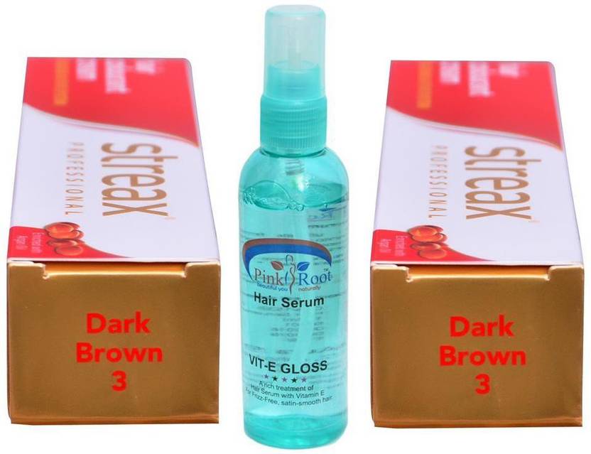 Streax Hair Tube No 3 Dark Brown 2 Pcs With Pink Root Hair Serum