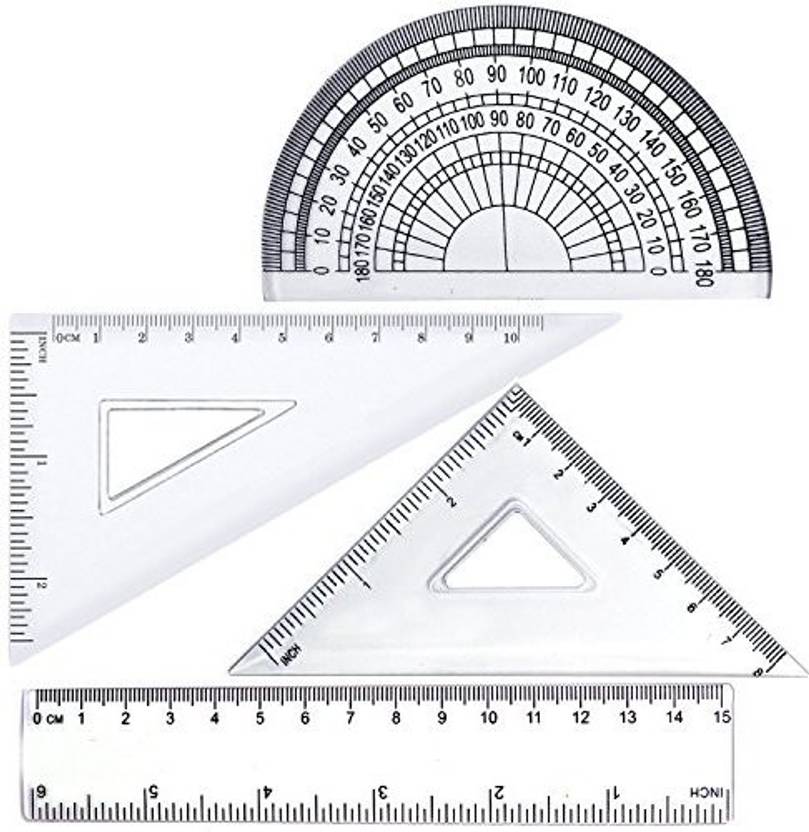 Bronagrand 4pcs Math Geometry Tool Plastic Clear Ruler Sets