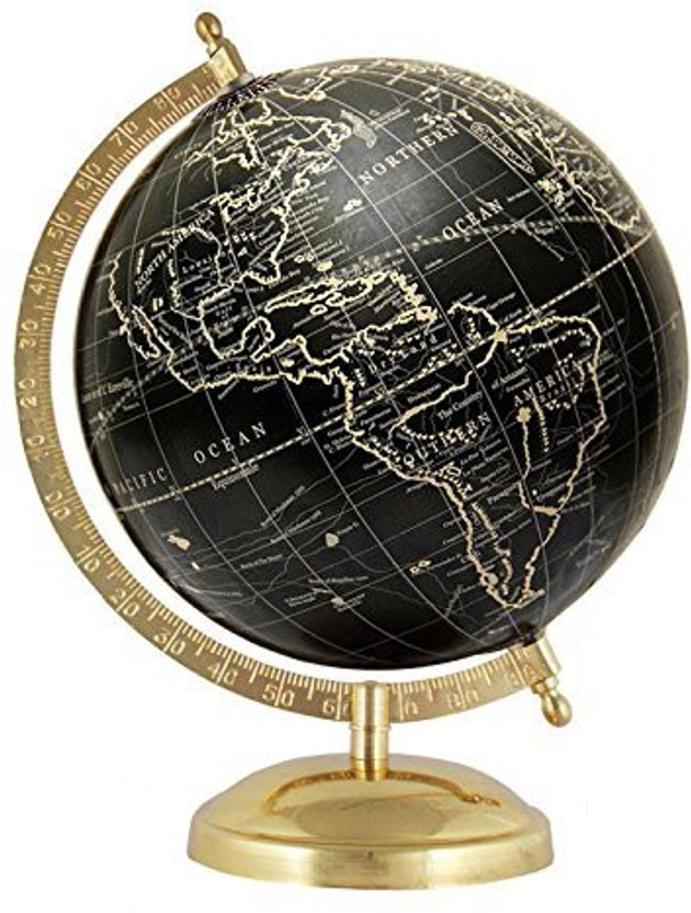 5/" Vintage BLACK World Map Globe Decorative Tiny Desktop Rotate Geography Globe