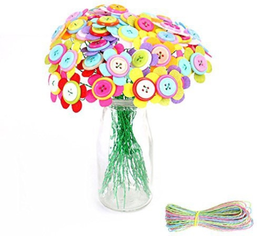 Non woven Fabric Flower Iron Wire Button Felt Bouquets Kit Kids Children Crafts