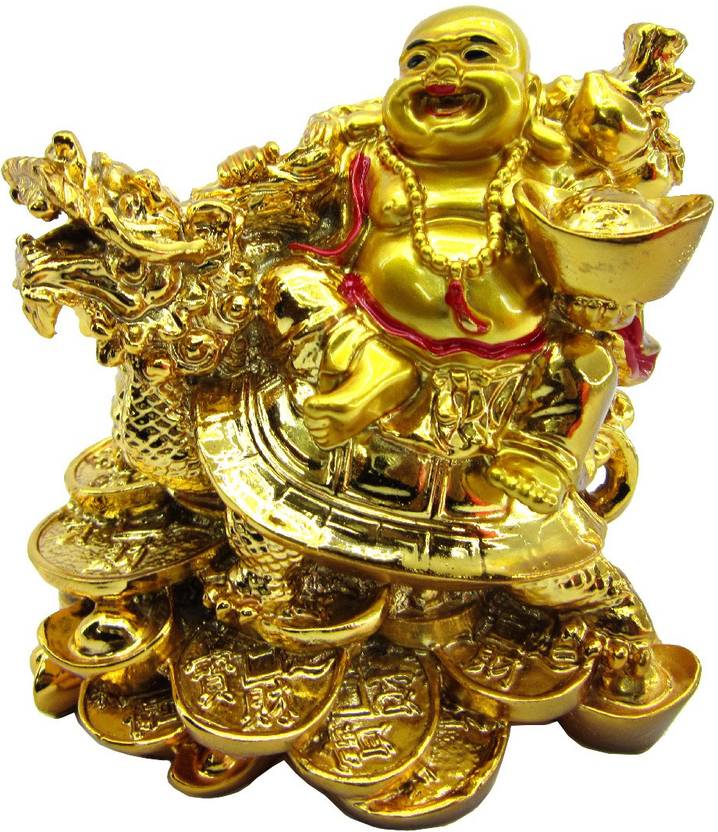 Gift Decor Shop Buddha Feng Shui Laughing Buddha On Dragon Laughing Buddha Big Size For Money And Wealth Gold 12 Cm Decorative Showpiece 12 Cm