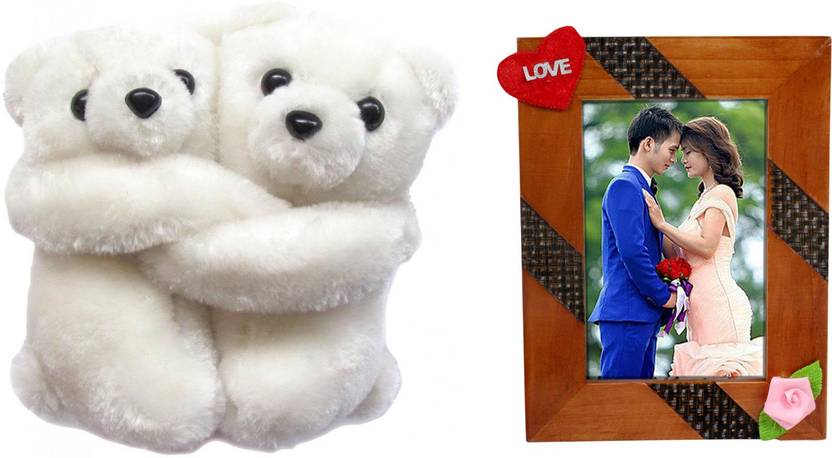 Tickles Hugging Teddy Pair Stuffed Soft Plush Toy And Couple Photo