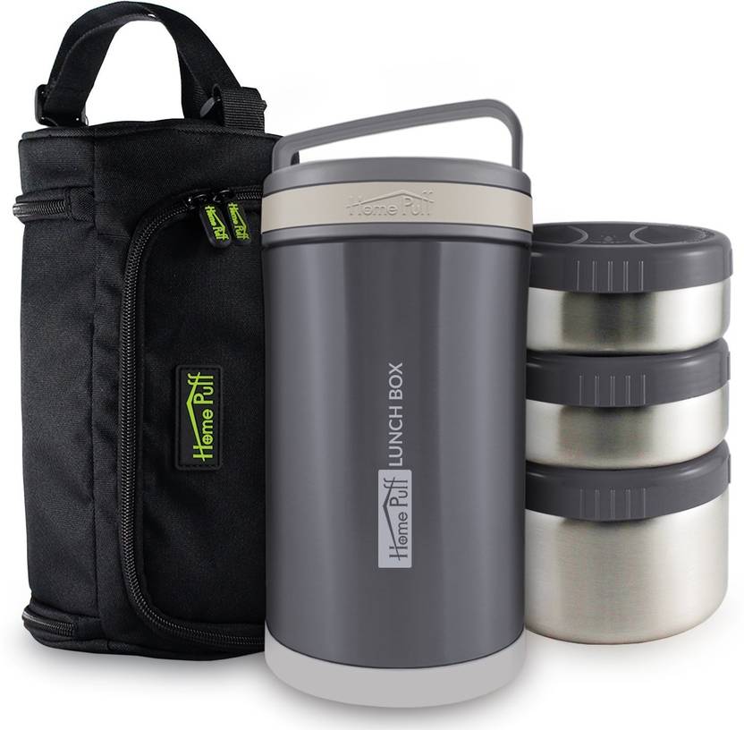 Home Puff Double Wall Vacuum Insulated Food Containers With Easy Carrying Bag Leak Proof 3 Lunch Box