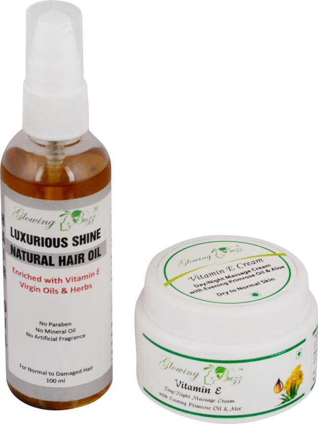 Glowing Buzz Combo Of Vitamin E Cream And Luxurious Shine Natural