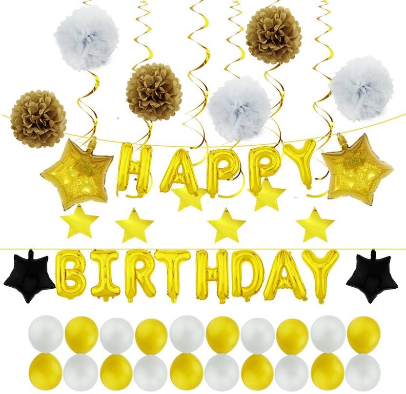 Factory 21 51 Pcs Golden Theme Birthday Decorations Set 1 Happy
