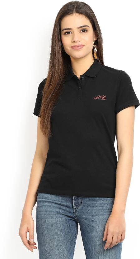 LEVI'S Solid Women Polo Neck Black T-Shirt - Buy BLACK LEVI'S Solid Women  Polo Neck Black T-Shirt Online at Best Prices in India 