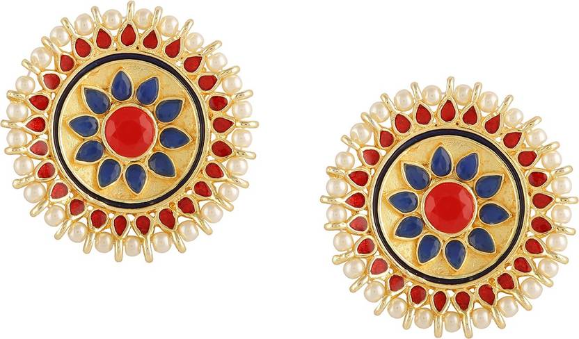 Flipkart Accessher Oversized Circular Blue Red Enamel Flipkart Accessher Oversized Circular Blue Red Enamel Studs For Women Br Stud Earring Online At Best Prices In India