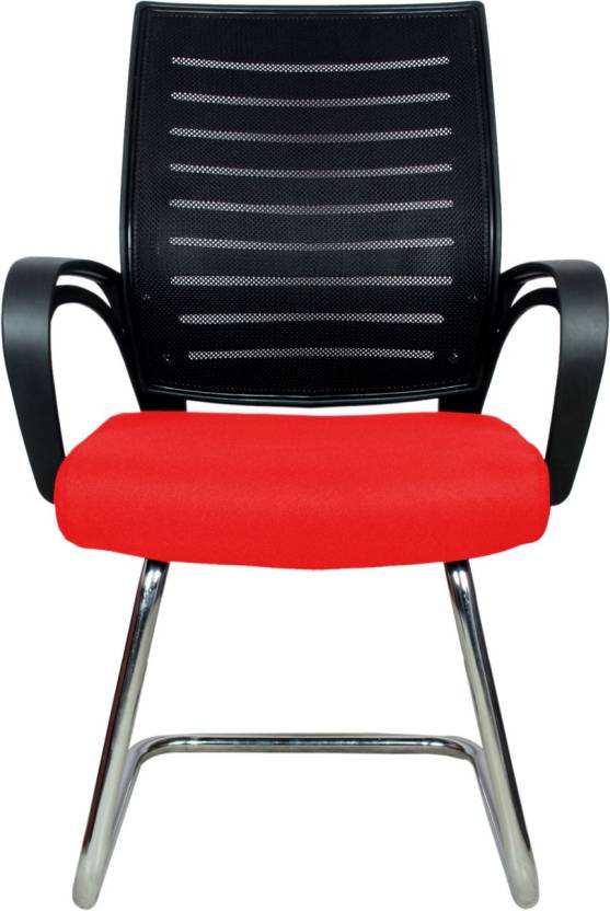 Rajpura Boom Medium Back Visitor Chair In Red Fabric And Black