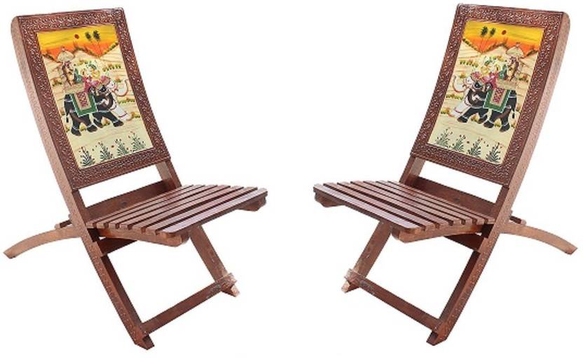 Hindoro Handicraft Wooden Folding Chairs Set Of 2