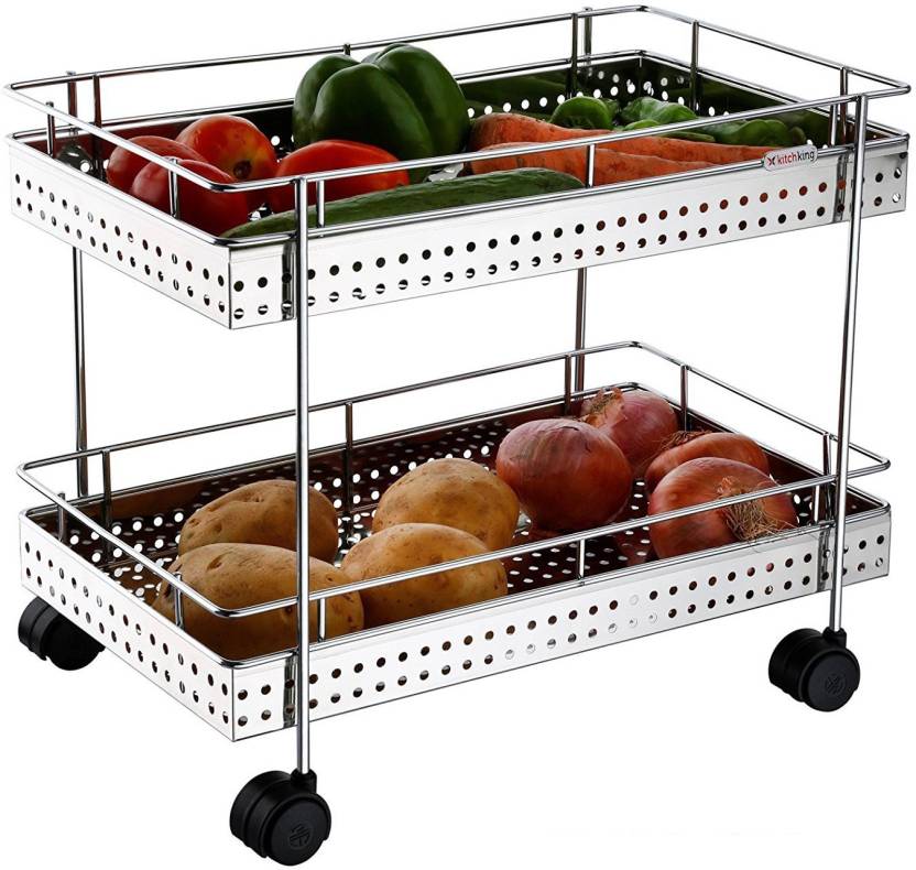 MANTAVYA Unique Design 2 Layer Stainless Steel Kitchen Trolley Price in