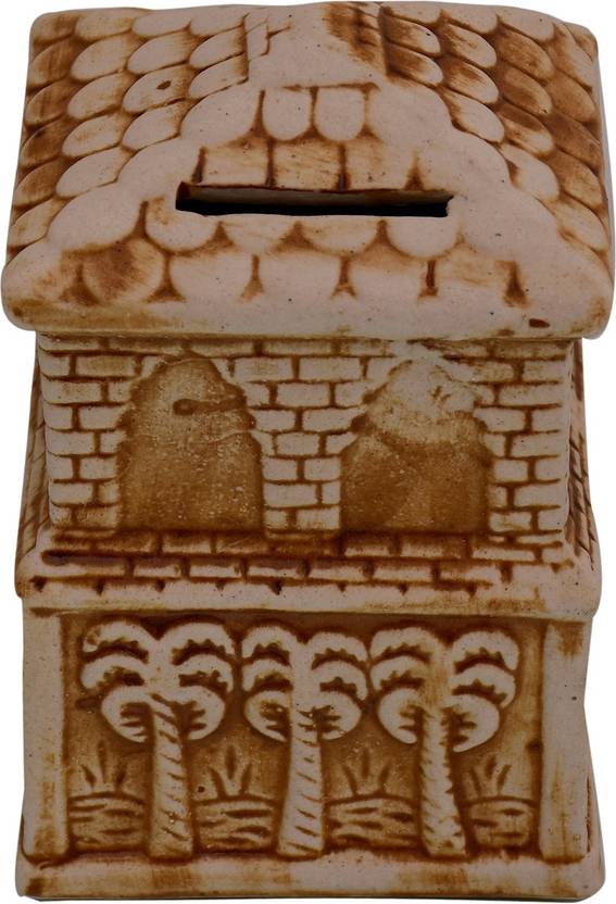 Purpledip Ceramic Money Bank Coin Box Country Cottage Handmade