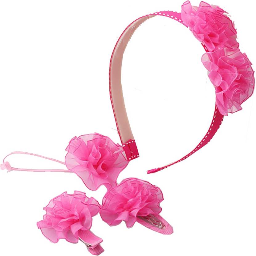 Ziory Pink 4pcs Set Flower Hairpins Hair Accessories Set Scrunchy
