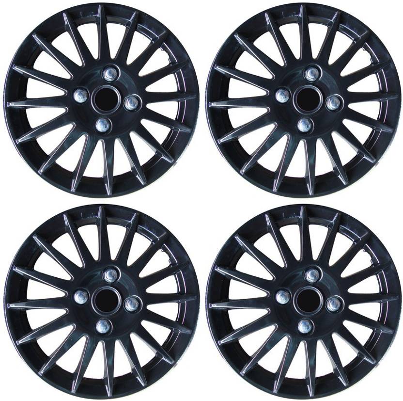 AUTO PEARL Premium Quality Car Full Black Wheel Cover Caps Black 15 inches Press Type Fitting