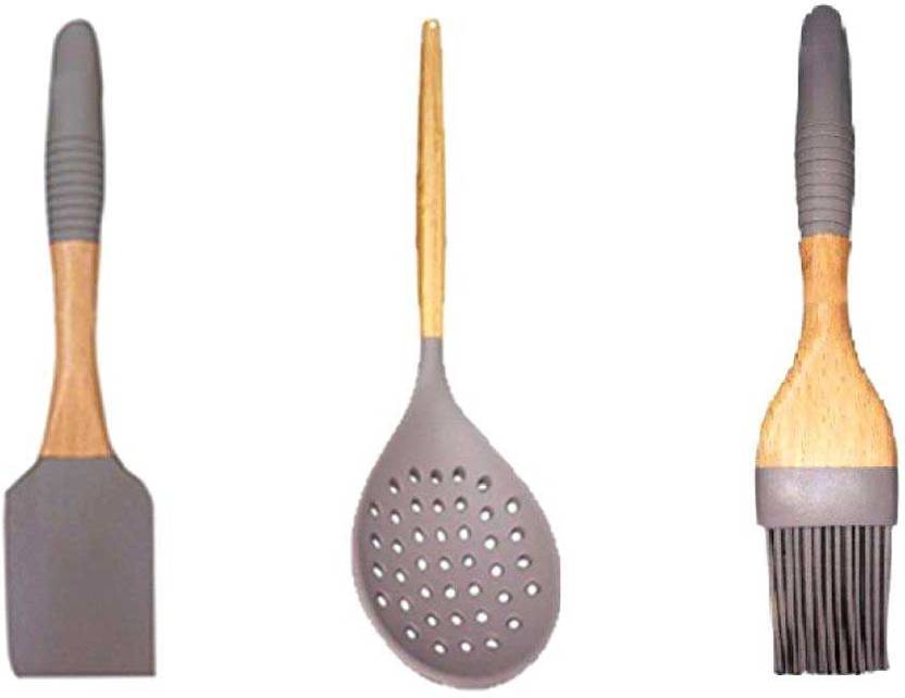 Marco Polo Marcopolo Silicon Spatula Oil Brush Slotted Spoon With Marco Polo Marcopolo Silicon Spatula Oil Brush Slotted Spoon With Wooden Handle Pack