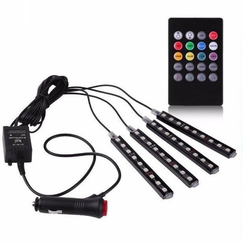 Andride 4x 9 Led Remote Control Multi Colour Rgb Car Interior Floor Atmosphere Strip Light Car Under Dash Interior Led Lighting Kit With Sounds