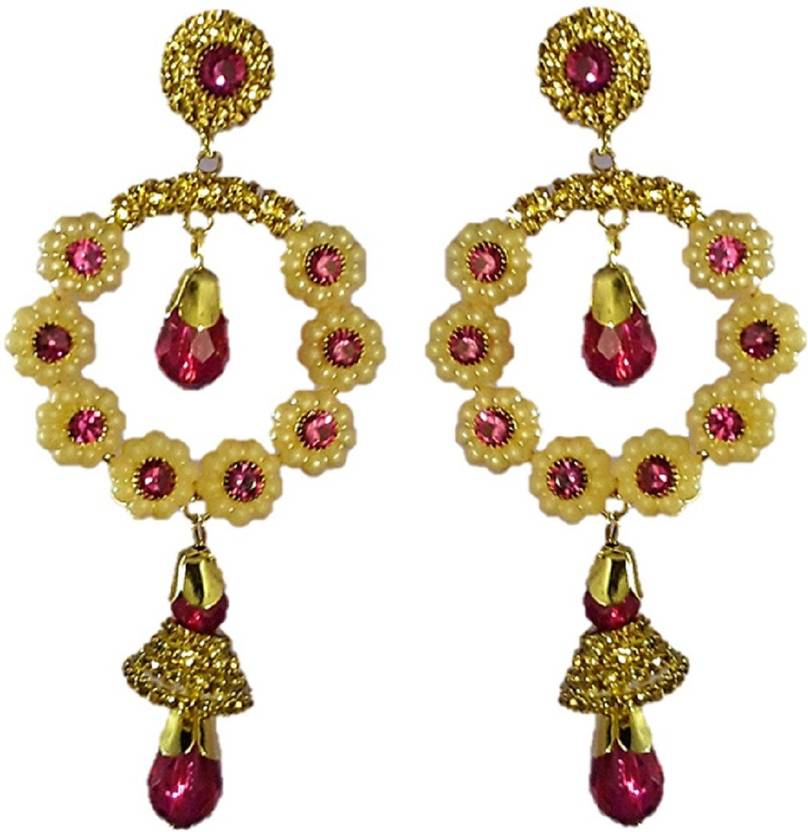 Flipkart Saroj Golden Petals Cream Pearl With Red Colour Saroj Golden Petals Cream Pearl With Red Colour Plastic Stone Stud Earring