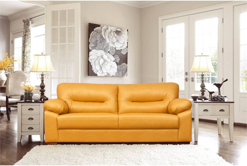 Peachtree Galaxy 3 Seater Yellow Leatherite Sofa Leatherette