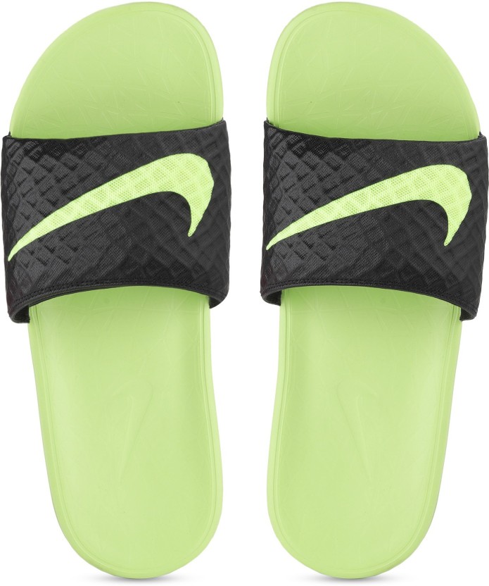 black and green nike slides