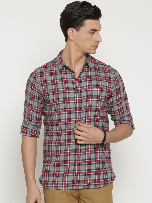 Red grey shirt