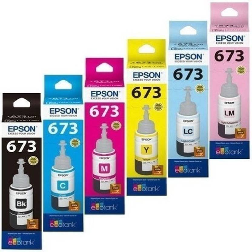 Epson 673 Ink Bottles All Colours Set Of 6 Black Magentayellow Cyan Lm Lc Tri Color Ink 