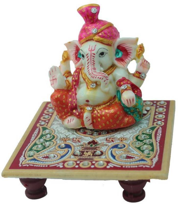 Crafticia Crafticia Marble Ganesha Chowki Handmade Puja Handicraft