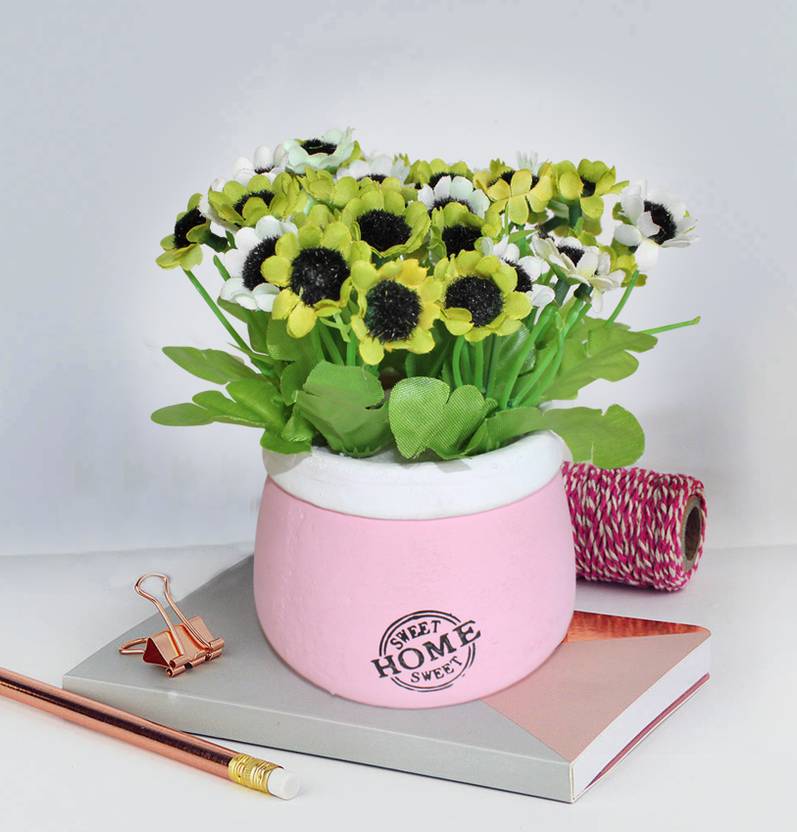 Tied Ribbons Artificial Flowers With Pot For Bedroom Gift Office