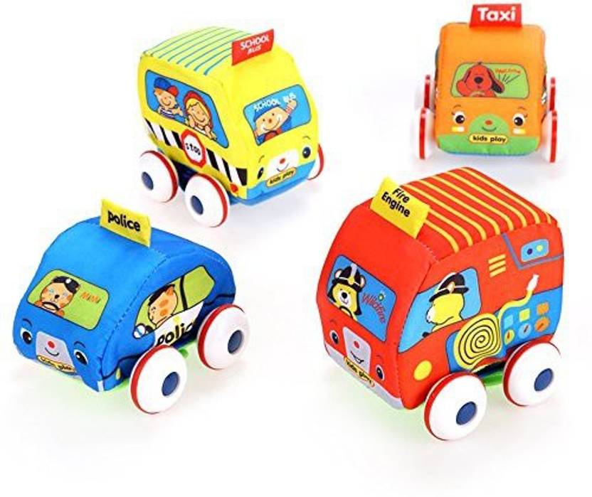 Funmily (Us Stock) Pull Back Vehicle Set Baby Soft Cars Set Of 4 Pieces