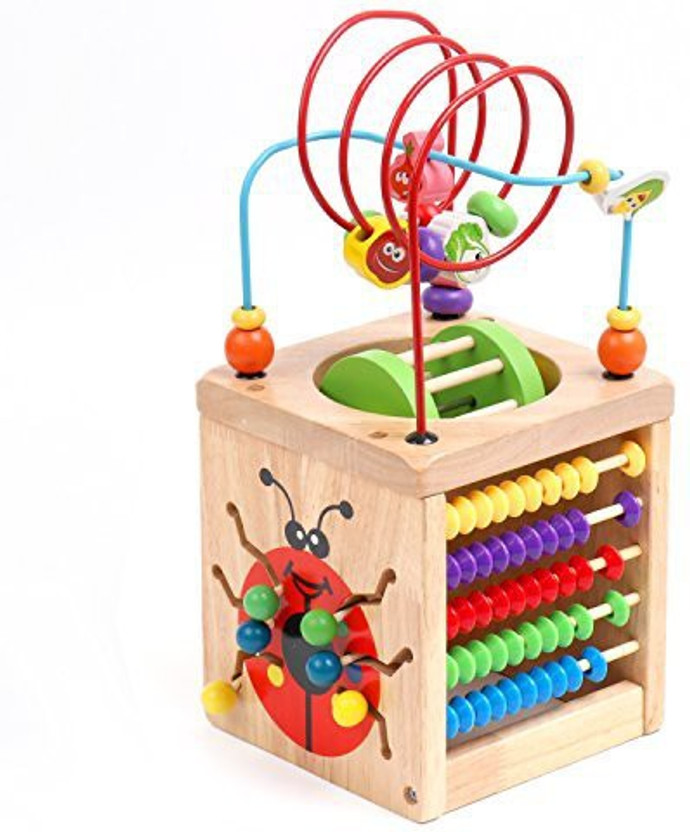 Double Wooden Toddler Bead Maze High Chair Toy Baby Learning