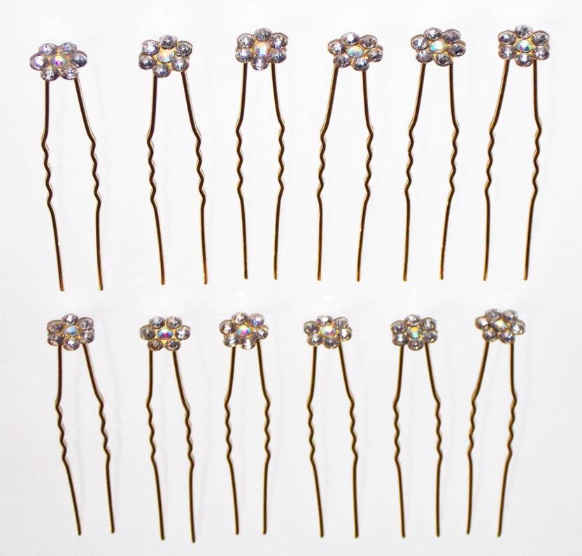 Konit White Silver Studded Fancy Bridal Gold Platted Hair Pins For