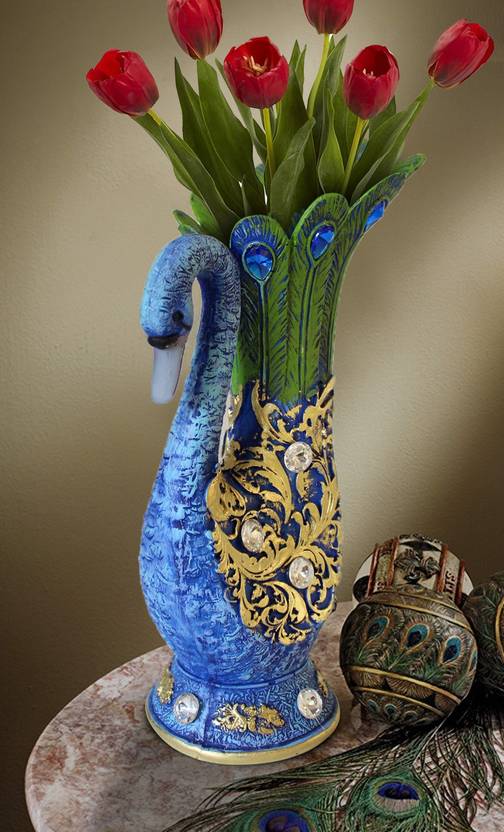 Tied Ribbons Peacock Shape Flower Vase Pot Decorative Piece With