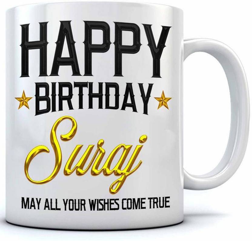 ramposh happy birthday suraj name printed ceramic coffee 350 ml