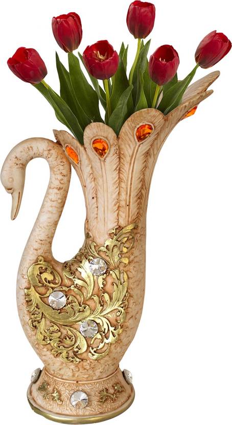 Tied Ribbons Peacock Shape Flower Vase Pot Decorative Piece With Tied Ribbons Peacock Shape Flower Vase Pot Decorative Piece With Tulip Bunch For Living Corner Table