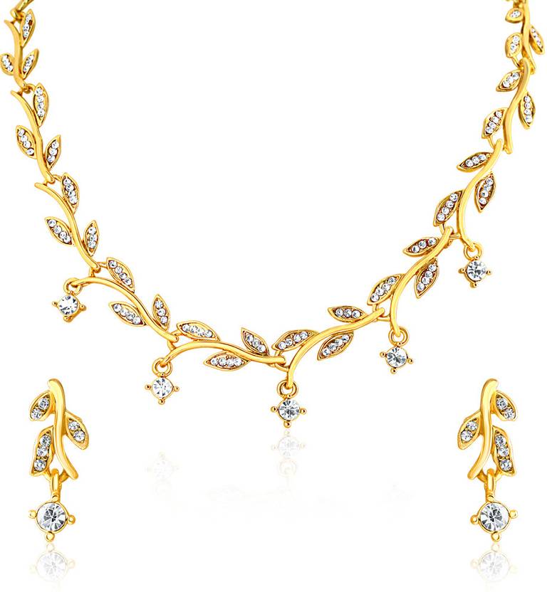 OVIYA Brass, Alloy Goldplated White Jewellery Set Price in India Buy