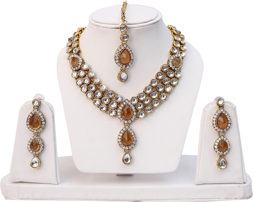 Lucky Jewellery Alloy Brown Jewellery Set(Pack of 1)